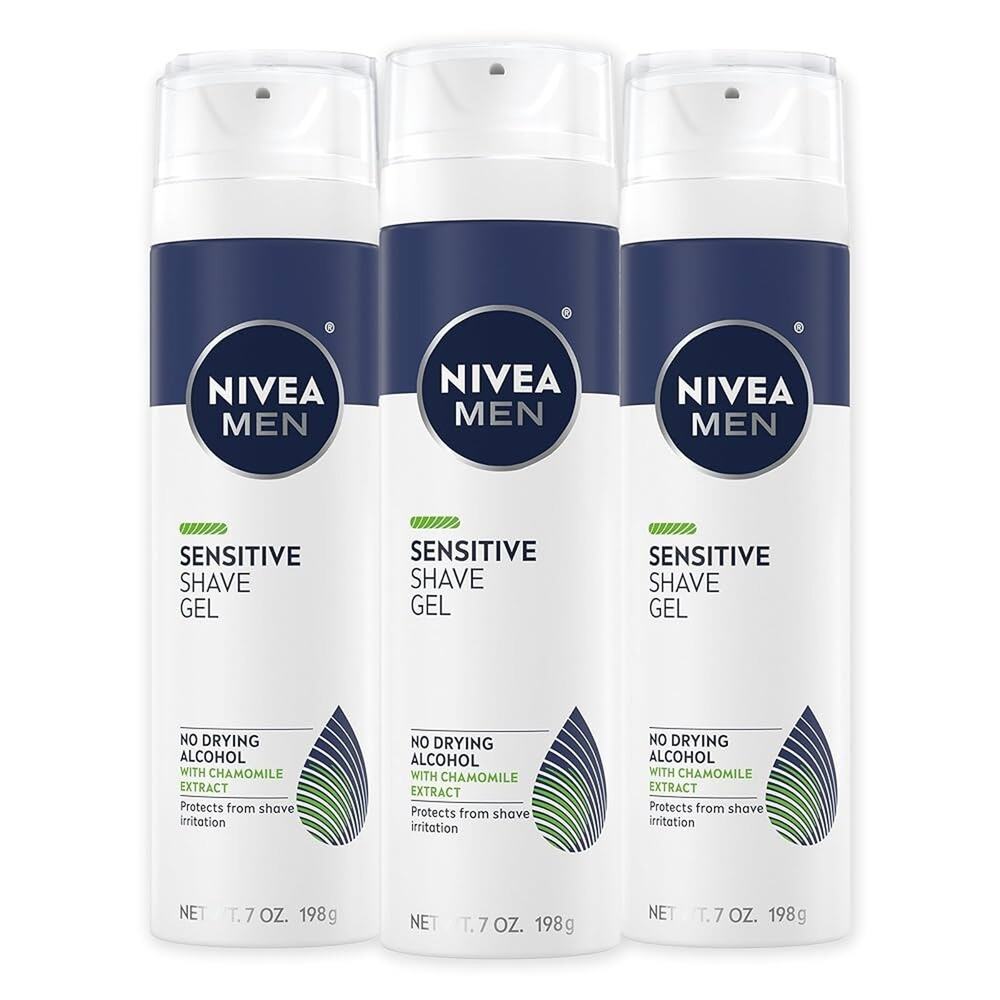 4 NEW NIVEA MENS Sensitive Shave Gel Foam Beard Hair Care Can Pack 7 Ounces